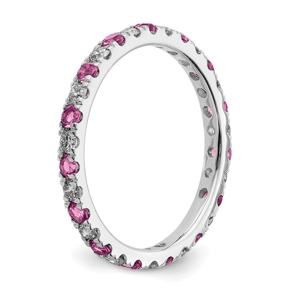 14kw 1/2ct Lab Grown Dia VS/SI+ G+ & Cr Pink Sapphire Size 9 Eternity Band