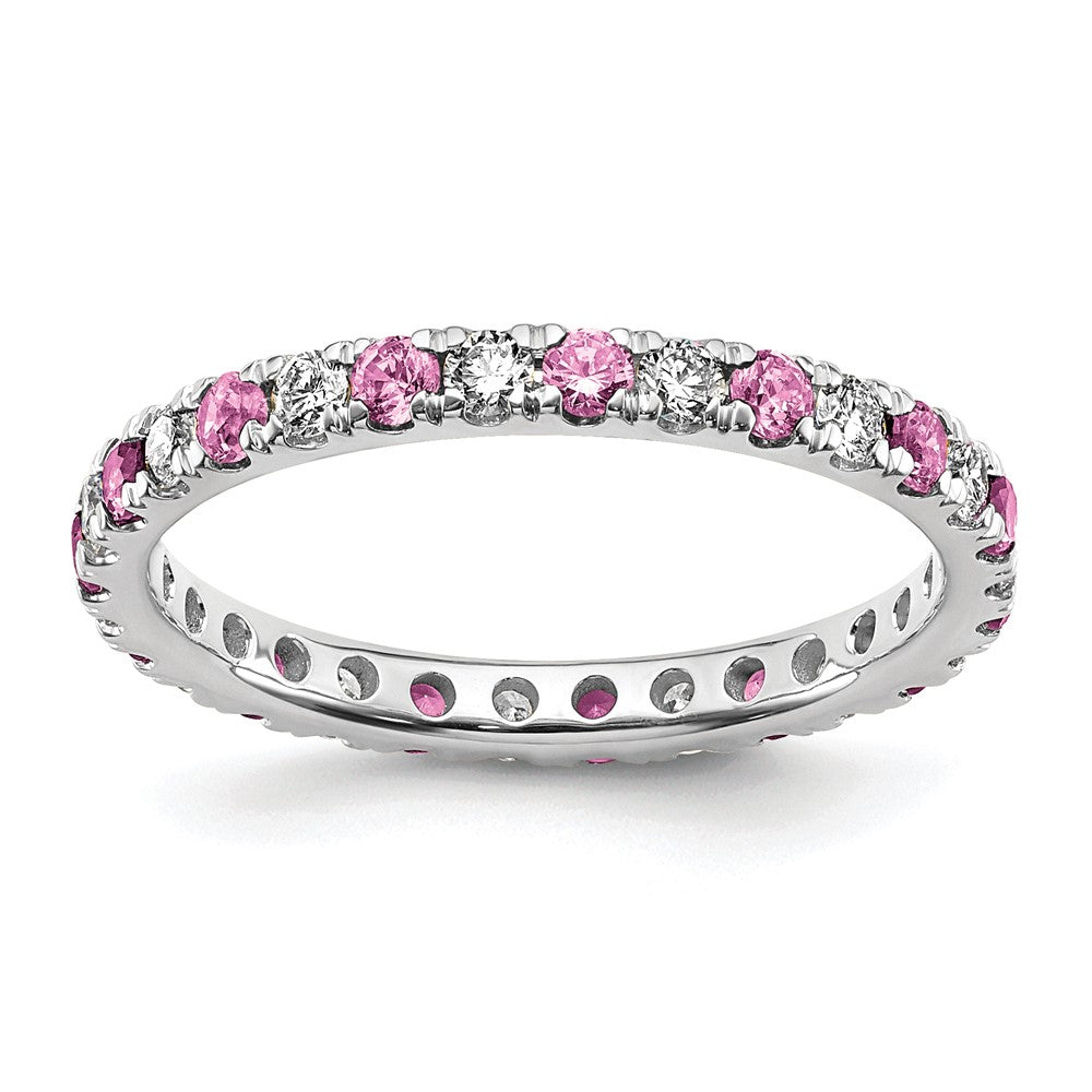 14kw 1/2ct Lab Grown Dia VS/SI+ G+ & Cr Pink Sapphire Size 6 Eternity Band