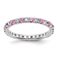 14kw 1/2ct Lab Grown Dia VS/SI+ G+ & Cr Pink Sapphire Size 9 Eternity Band