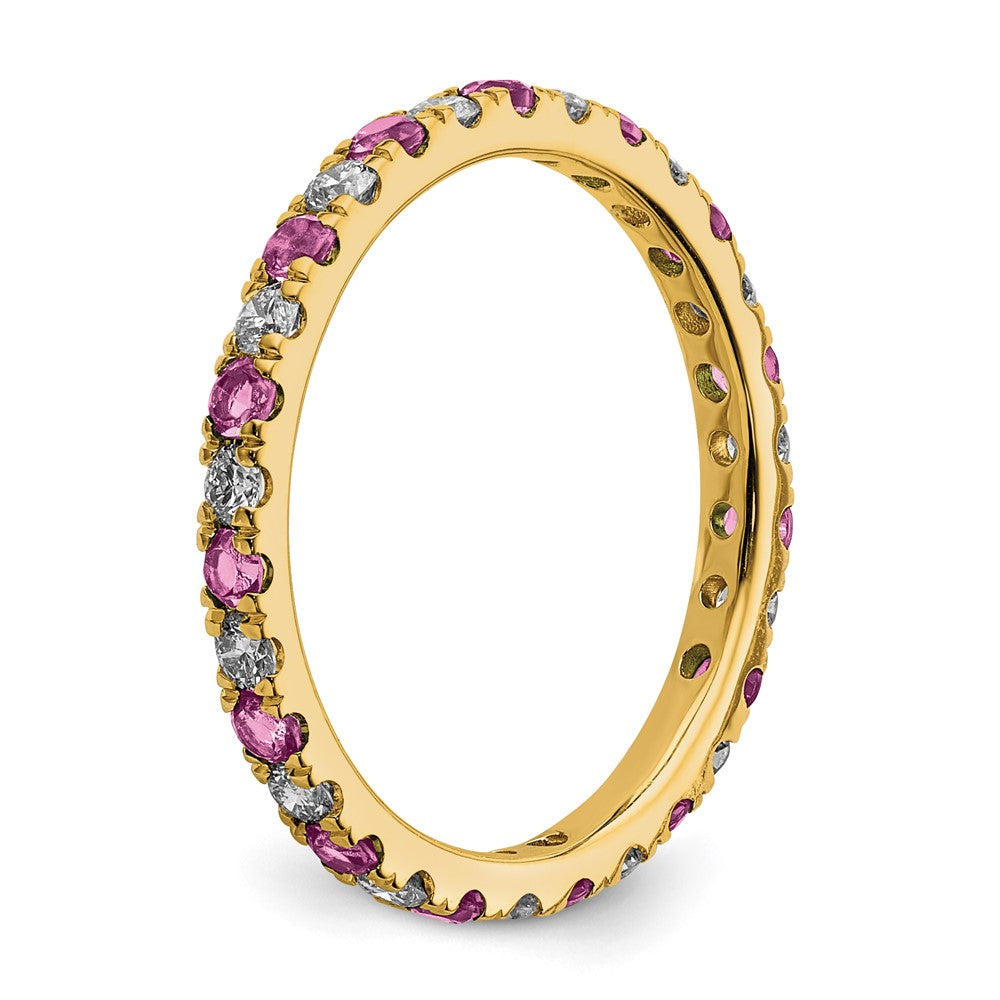 14k 1/2ct Lab Grown Dia VS/SI+ G+ & Cr Pink Sapphire Size 7 Eternity Band