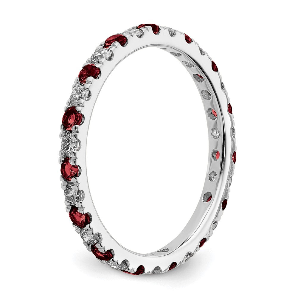 14kw 1/2ct Lab Grown Diamond VS/SI+ G+ & Cr Ruby Size 8 Eternity Band