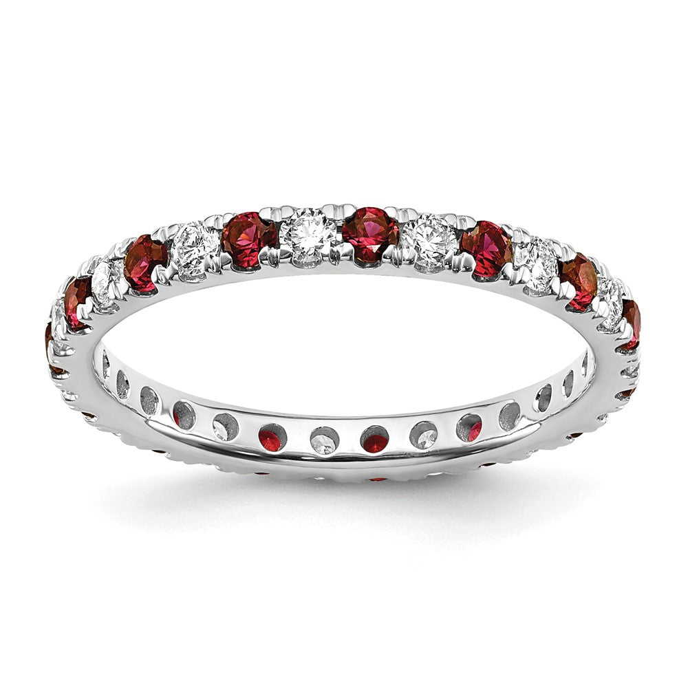 14kw 1/2ct Lab Grown Diamond VS/SI+ G+ & Cr Ruby Size 6.5 Eternity Band