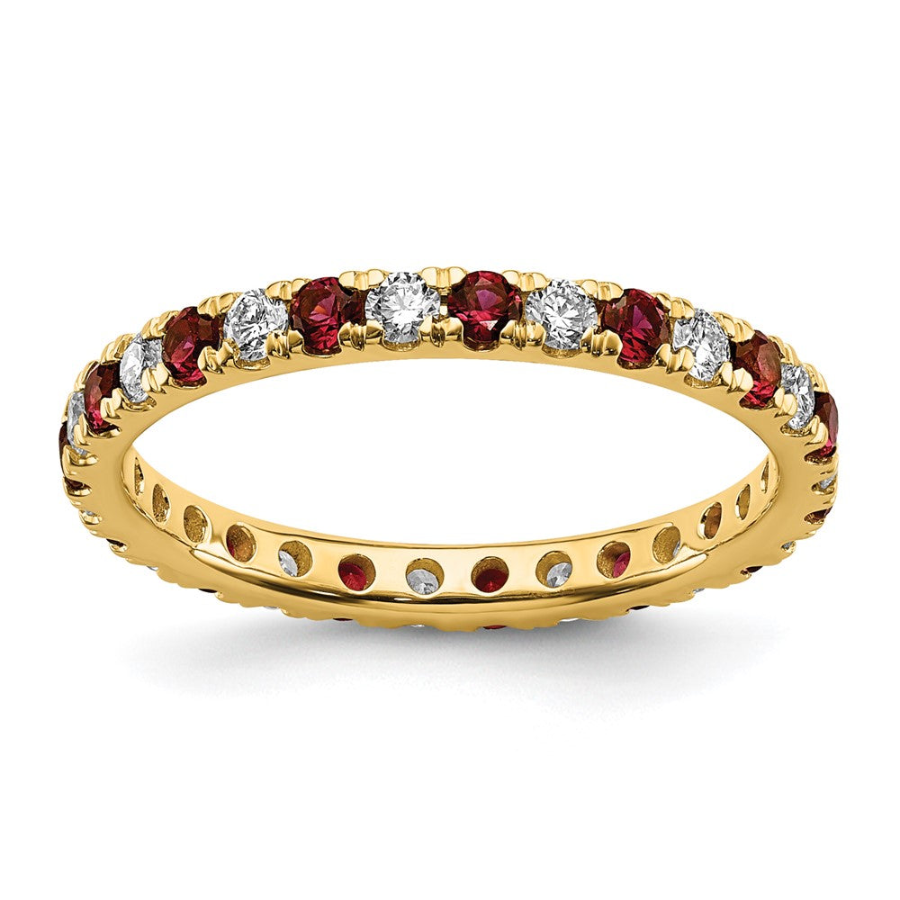 14k 1/2ct Lab Grown Diamond VS/SI+ G+ & Cr Ruby Size 6 Eternity Band