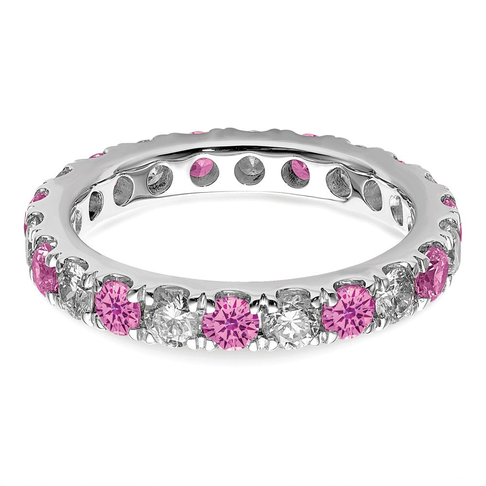 14kw 1 1/5ct Lab Grown Dia VS/SI+ G+ &Cr Pink Sapphire Comp Eternity Band