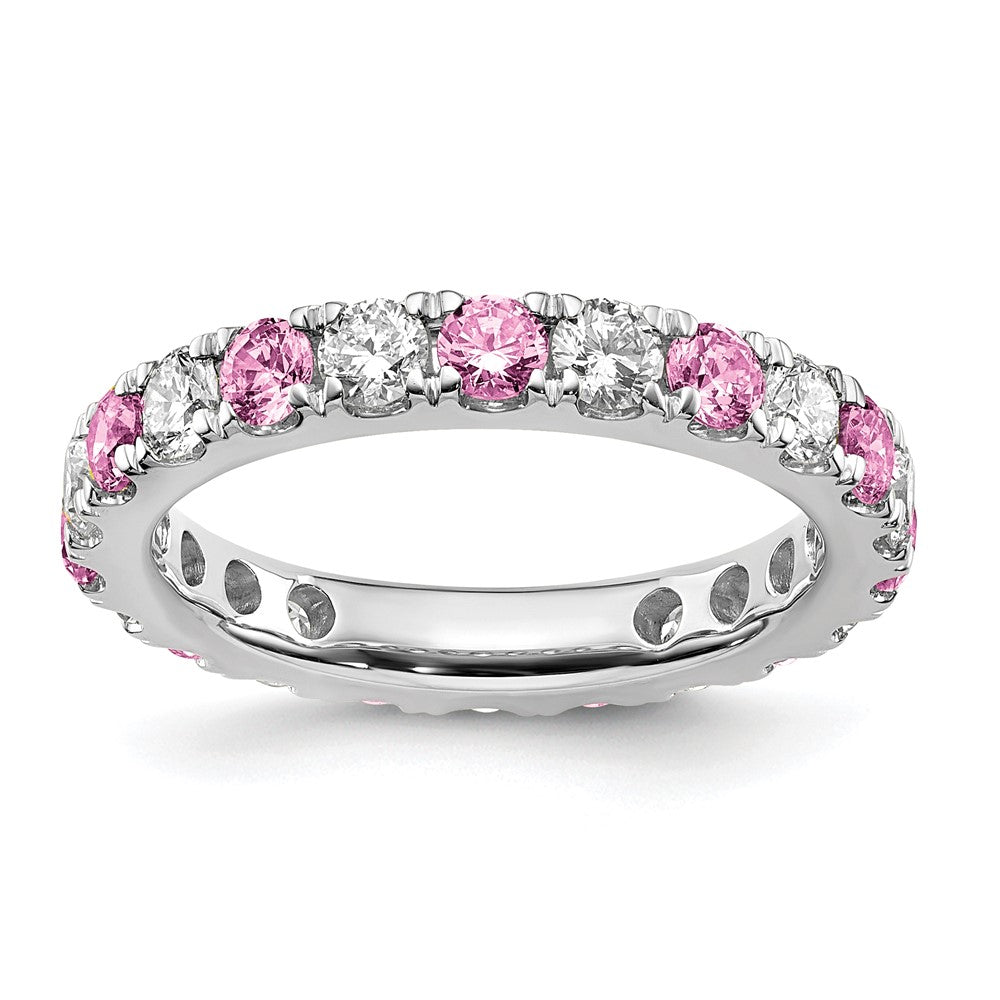 14kw 3/4ct Lab Grown Dia VS/SI+ G+ & Cr Pink Sapphire Comp Eternity Band