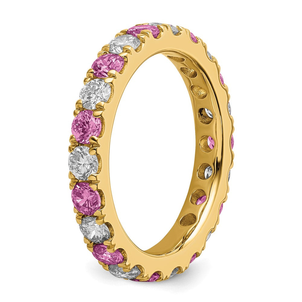 14k 1 1/5ct Lab Grown Dia VS/SI+ G+ & Cr Pink Sapphire Comp Eternity Band