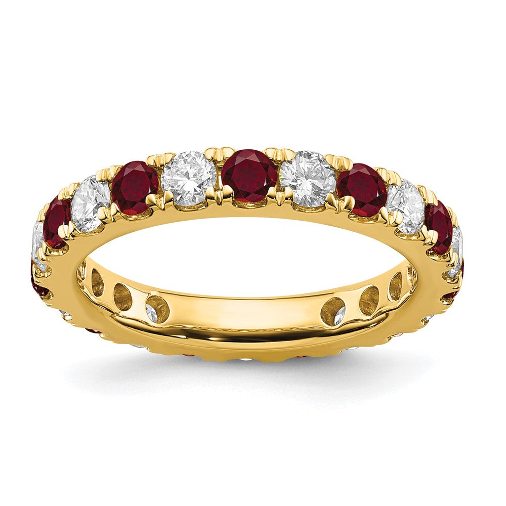 14k 1 1/5ct Lab Grown Diamond VS/SI+ G+ & Cr Ruby Size 7 Eternity Band