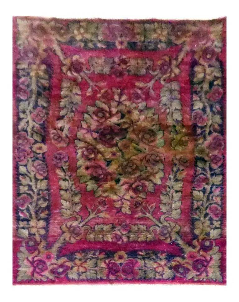 East Turkistan Floral Hand-Knotted Rug Made With Natural Wool & Cotton Color Red 5' X 7'7" Pan 2389195