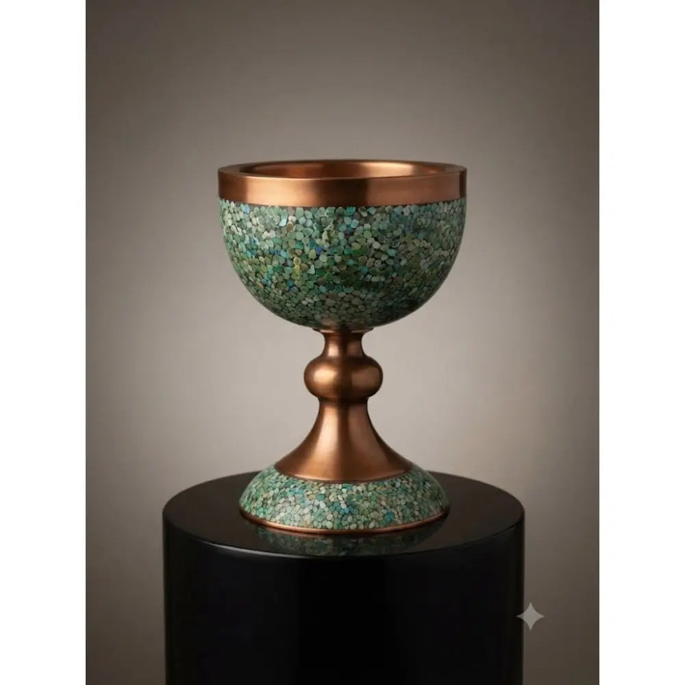 Exquisite Artisan Persian Copper & Crushed Turquoise Goblet (11” x 8”)