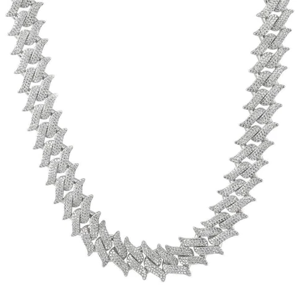 13MM 20.2ct G SI 14K White Gold Diamond ICED Out Micro Pave Spiked Cuban Necklace 22" Long ABC Rugs Kilims