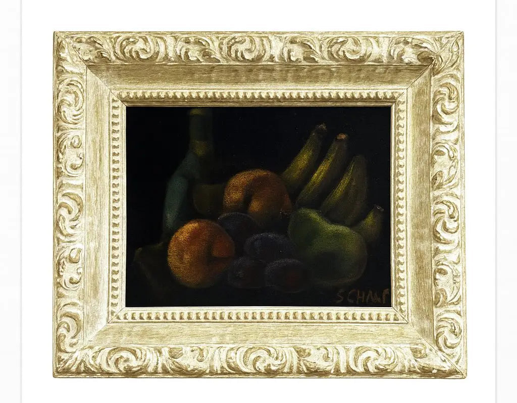 FRAMED FRUIT PAINTING Detailed still life with off-white ornate frame. Approx. 16" x 20"