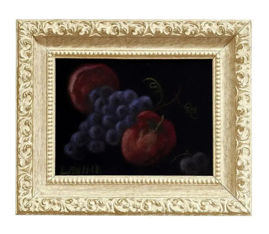 FRAMED FRUIT PAINTING Detailed still life with off-white ornate frame. Approx. 16" x 20"