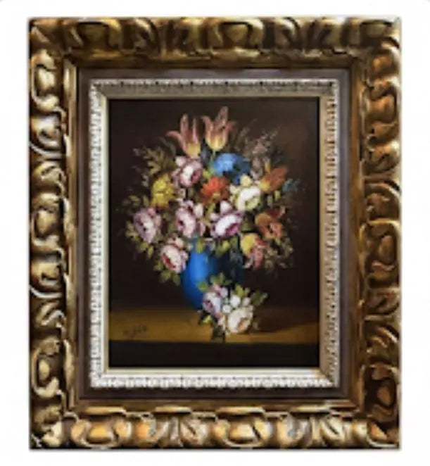 Still Life of Fruit Basket, This is a still life painting feauring and-fashioned and design samred. The is set in set copired leige shade. Approx. 24" x 38"