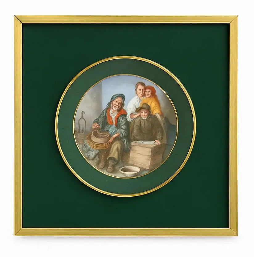 Framed Decorative Plate, Framed circular painting in gold frame. Approx. 12" x 12"