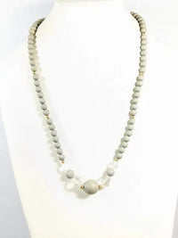 Gold Tone Gray Round Wood bead Clear Acrylic Longer necklace 26 inches ABC Jewelery