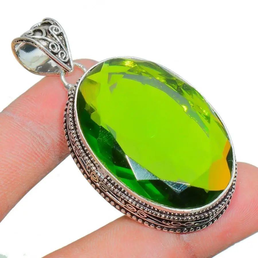 Green Peridot Gemstone Handmade 925 Sterling Silver Oval Cut Jewelry Pendant J22 ABC Jewelery