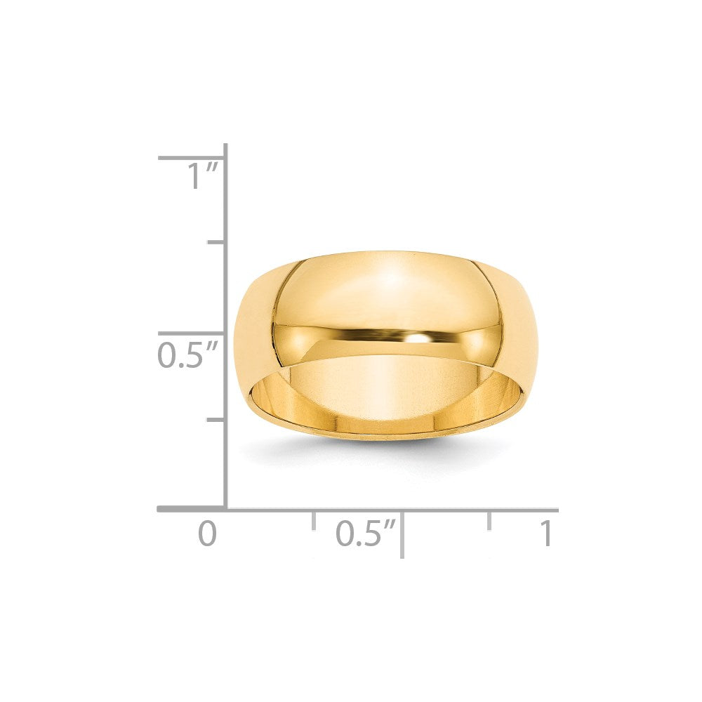 14KY 8mm Half-Round Wedding Band Size 7.5