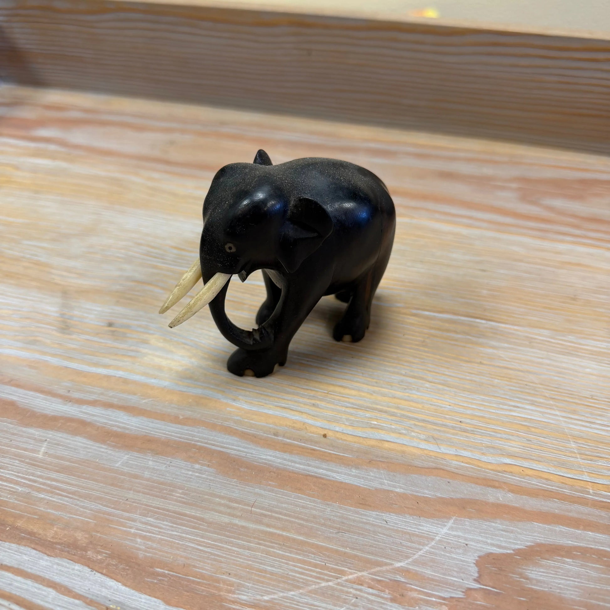 Hand-Carved Ebony Elephant 3" H x 4" L ABC Rugs Kilims