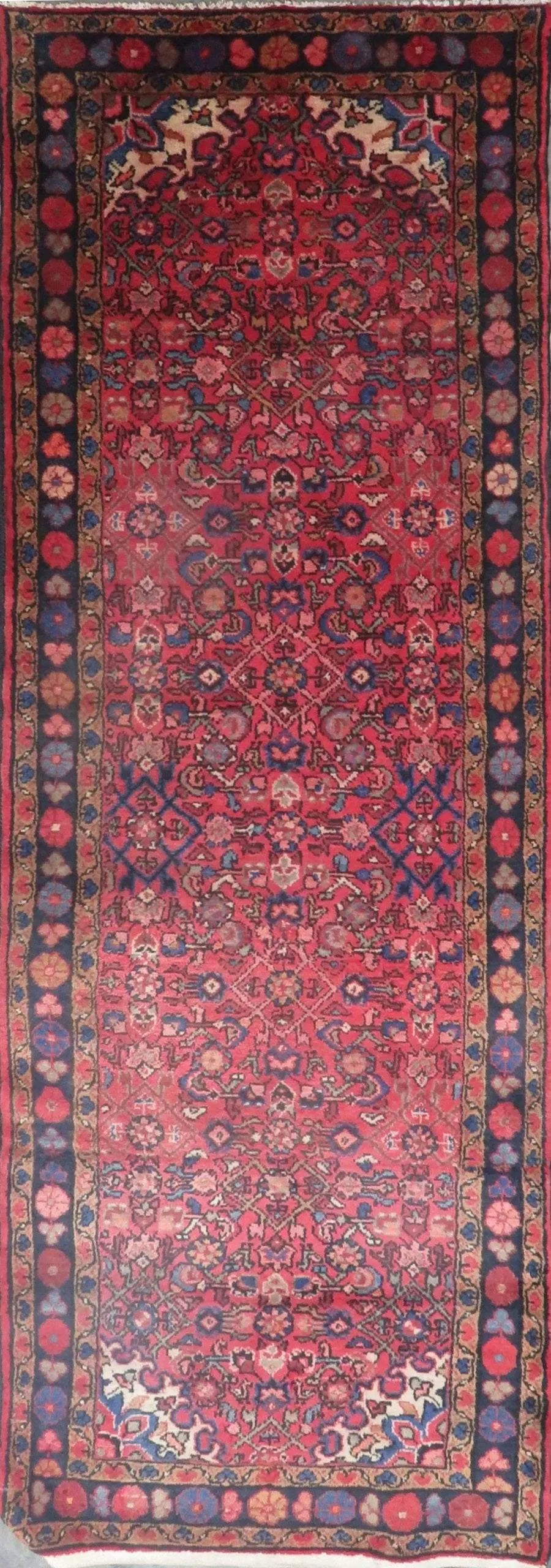 Hand-Knotted Persian Wool Rug _ Luxurious Vintage Design, 10'0" x 3'3", Artisan Crafted