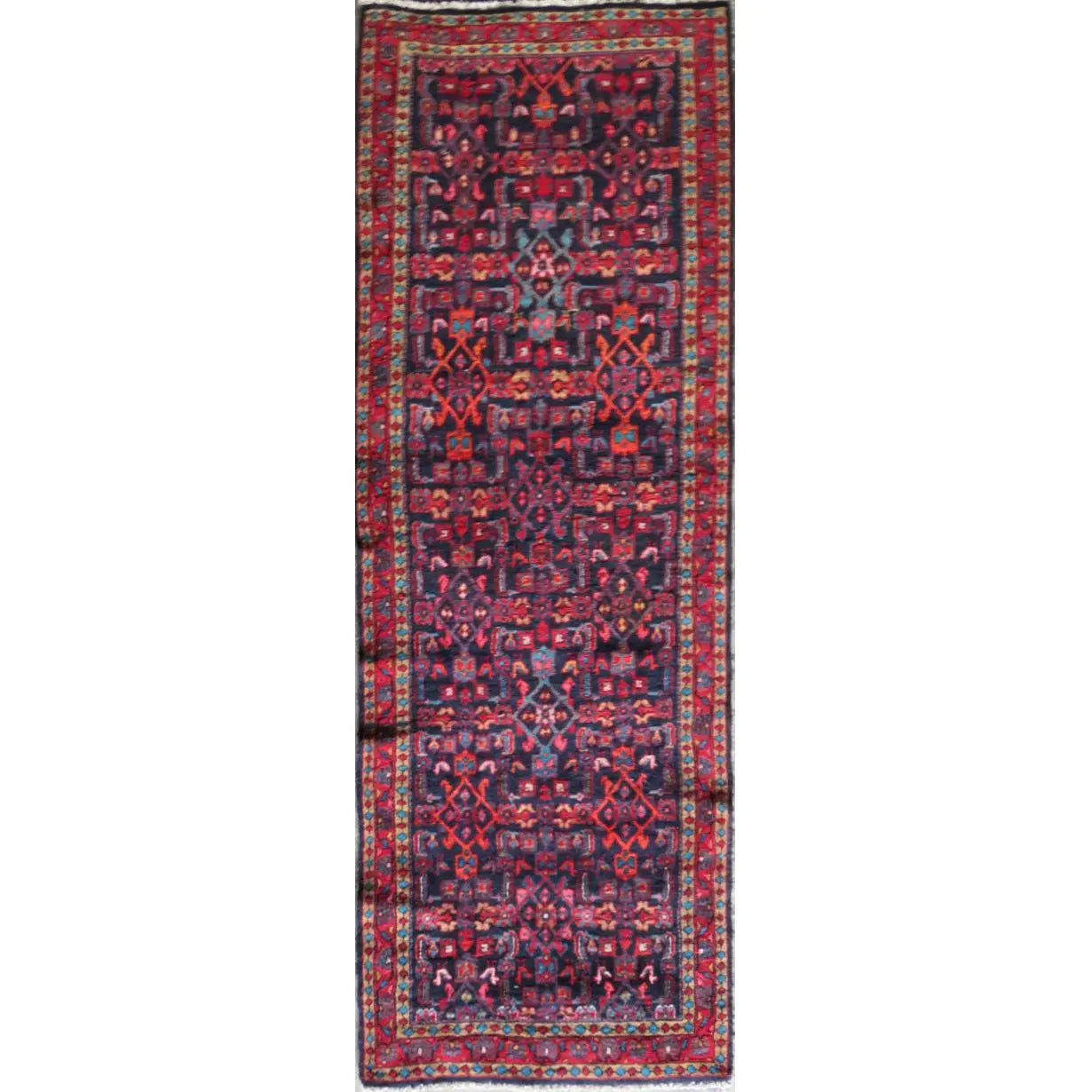 Hand-Knotted Persian Wool Rug _ Luxurious Vintage Design, 10'10" x 3'3", Artisan Crafted