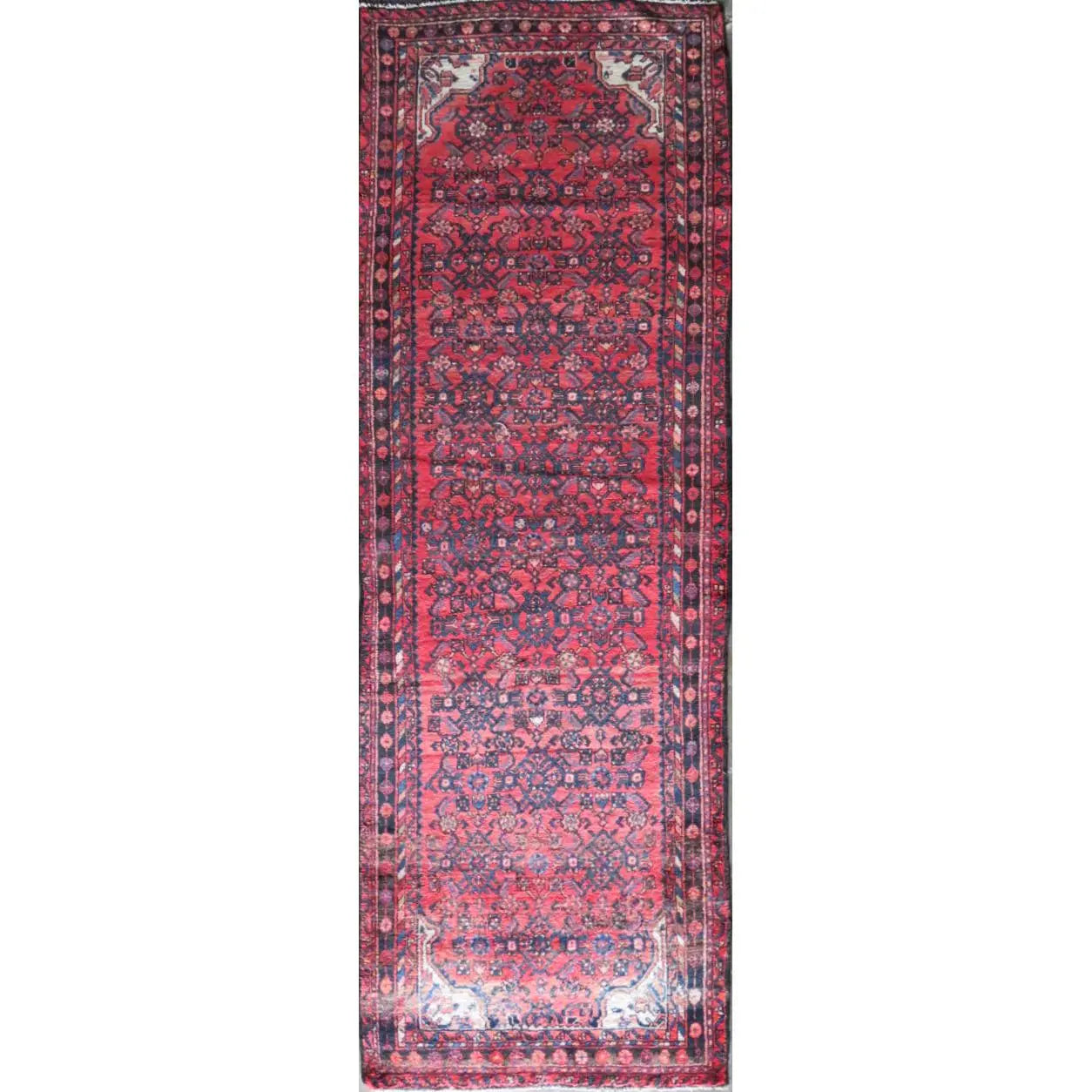 Hand-Knotted Persian Wool Rug _ Luxurious Vintage Design, 10'7" x 3'3", Artisan Crafted