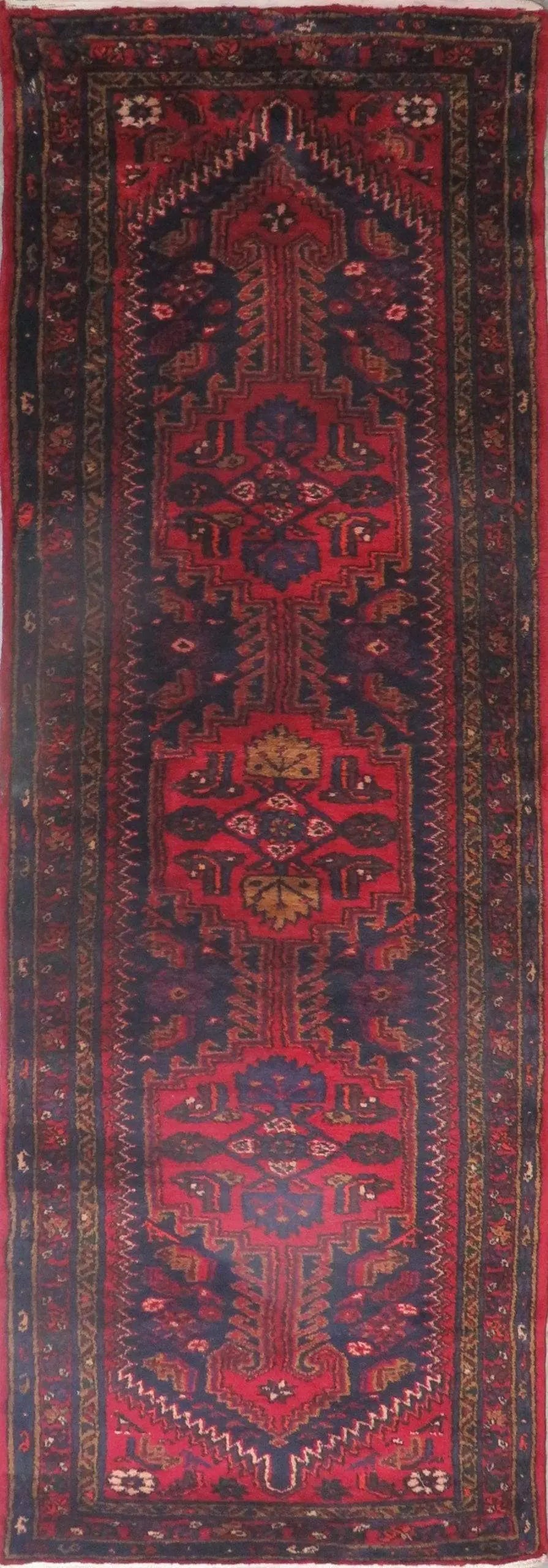 Hand-Knotted Persian Wool Rug _ Luxurious Vintage Design, 10'7" x 3'4", Artisan Crafted