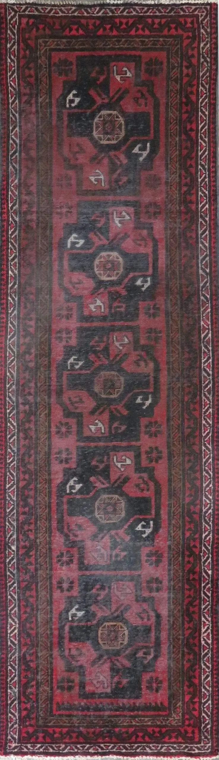 Hand-Knotted Persian Wool Rug _ Luxurious Vintage Design, 10'8' x 3'2", Artisan Crafted