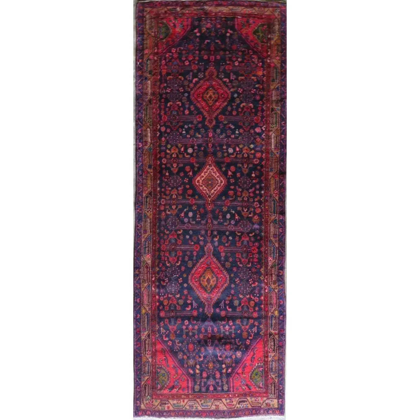 Hand-Knotted Persian Wool Rug _ Luxurious Vintage Design, 11'2" x 3'7", Artisan Crafted