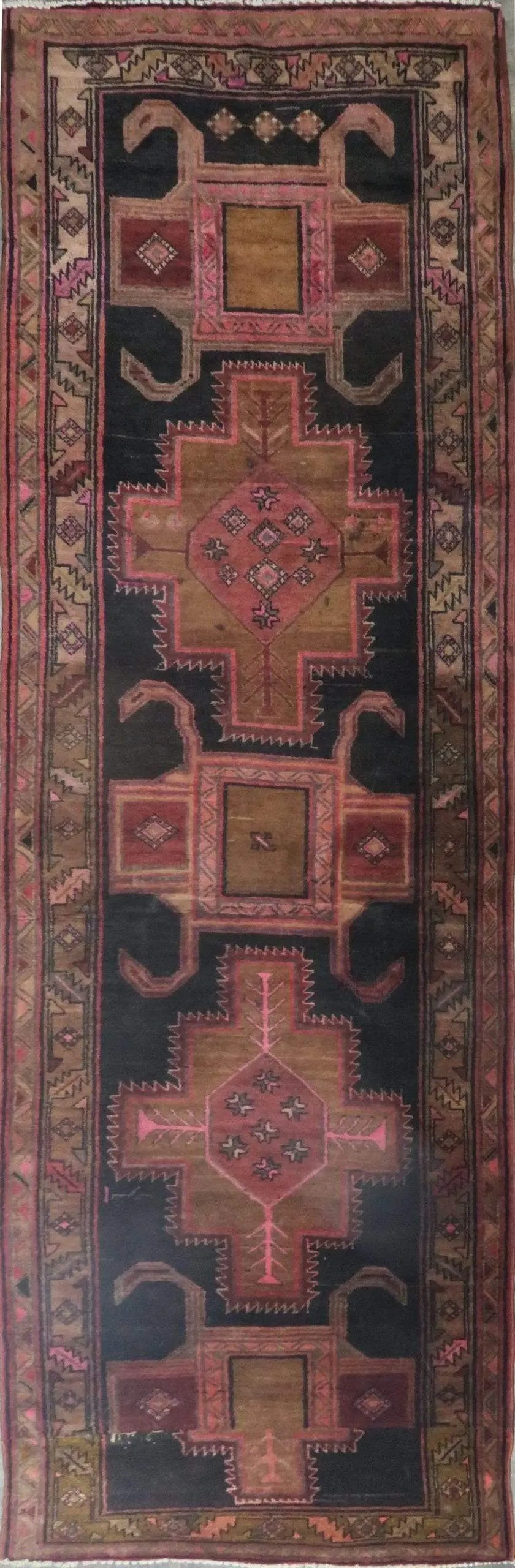 Hand-Knotted Persian Wool Rug _ Luxurious Vintage Design, 12'1" x 3'7", Artisan Crafted