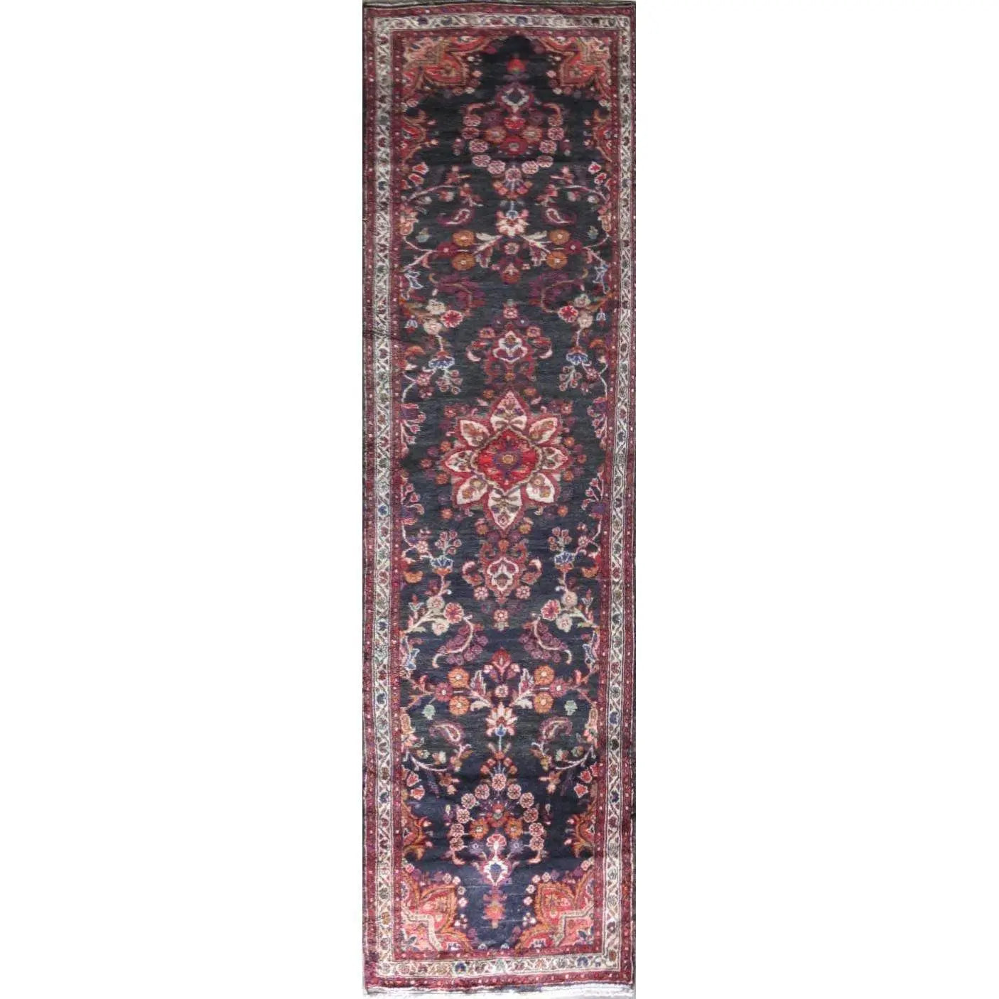 Hand-Knotted Persian Wool Rug _ Luxurious Vintage Design, 12'8" x 3'1", Artisan Crafted
