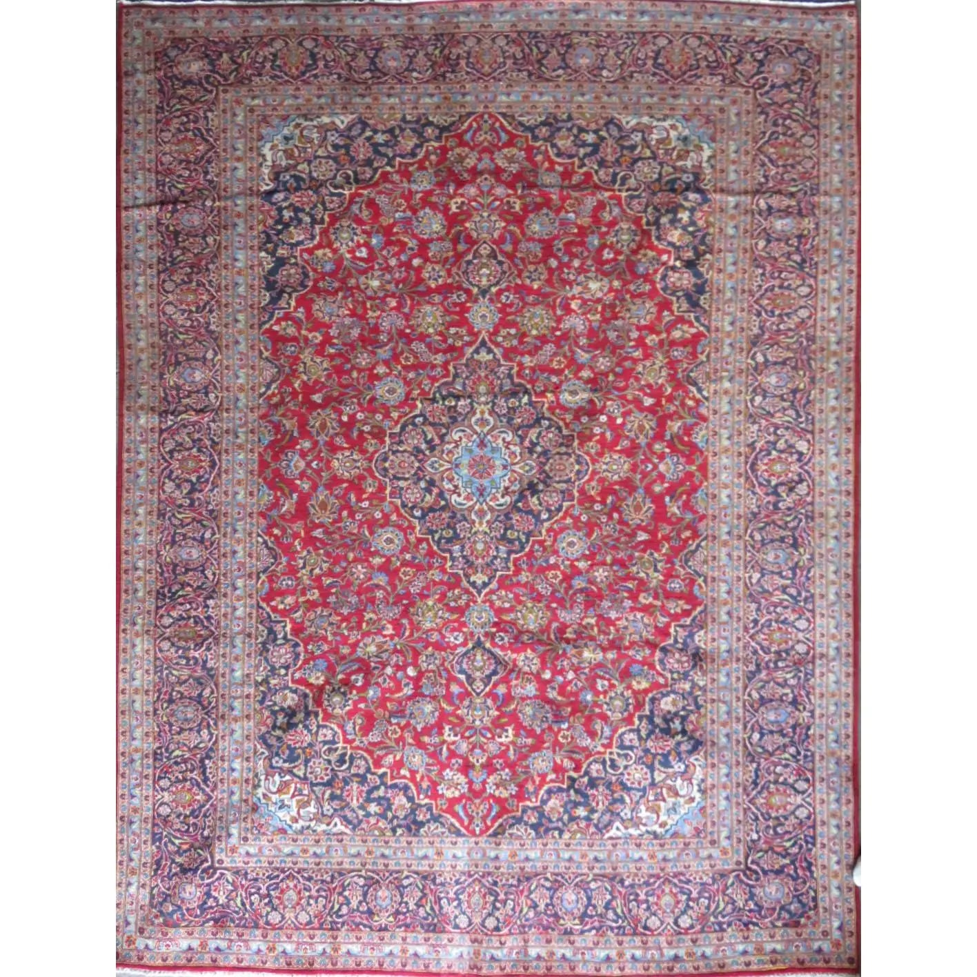 Hand-Knotted Persian Wool Rug _ Luxurious Vintage Design, 12'9" X 9'4", Artisan Crafted