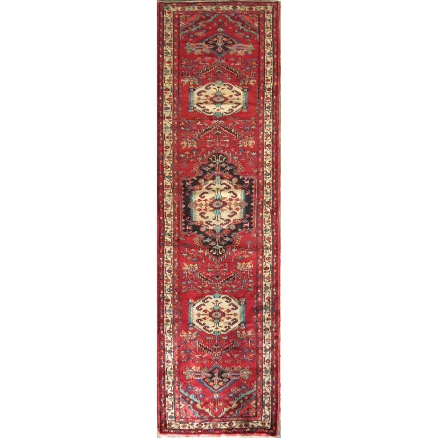 Hand-Knotted Persian Wool Rug _ Luxurious Vintage Design, 13'1" x 3'3", Artisan Crafted