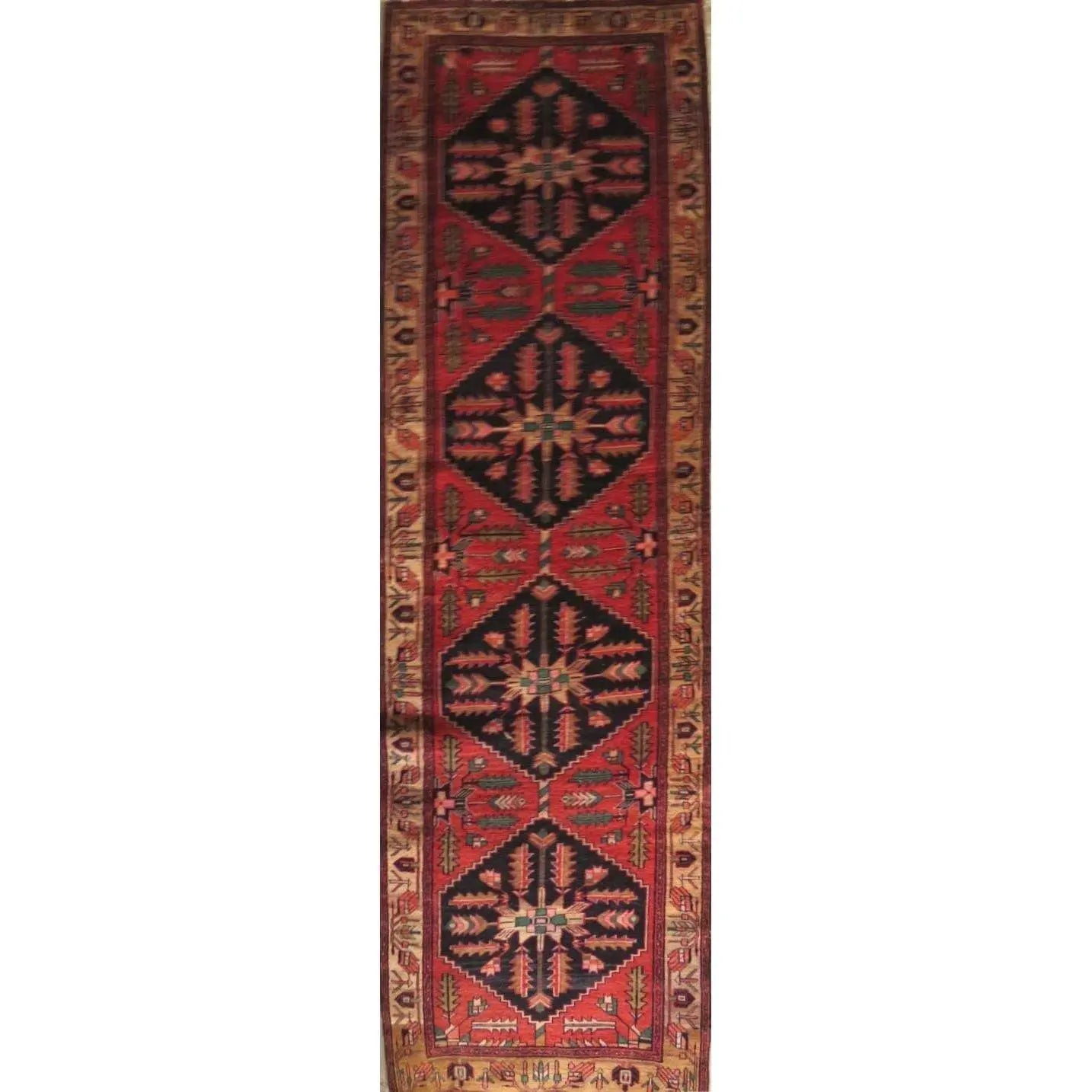 Hand-Knotted Persian Wool Rug _ Luxurious Vintage Design, 13'7" x 3'5", Artisan Crafted