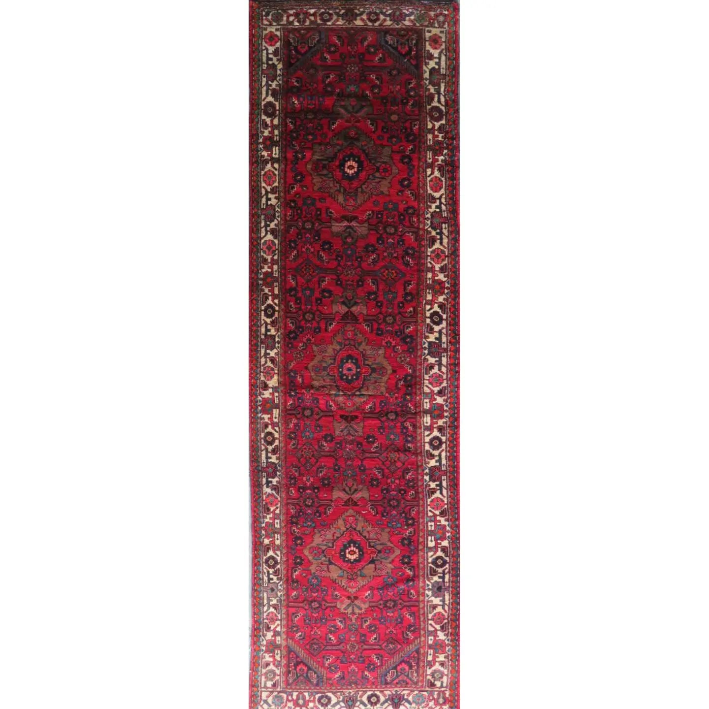 Hand-Knotted Persian Wool Rug _ Luxurious Vintage Design, 13'8" x 3'6", Artisan Crafted