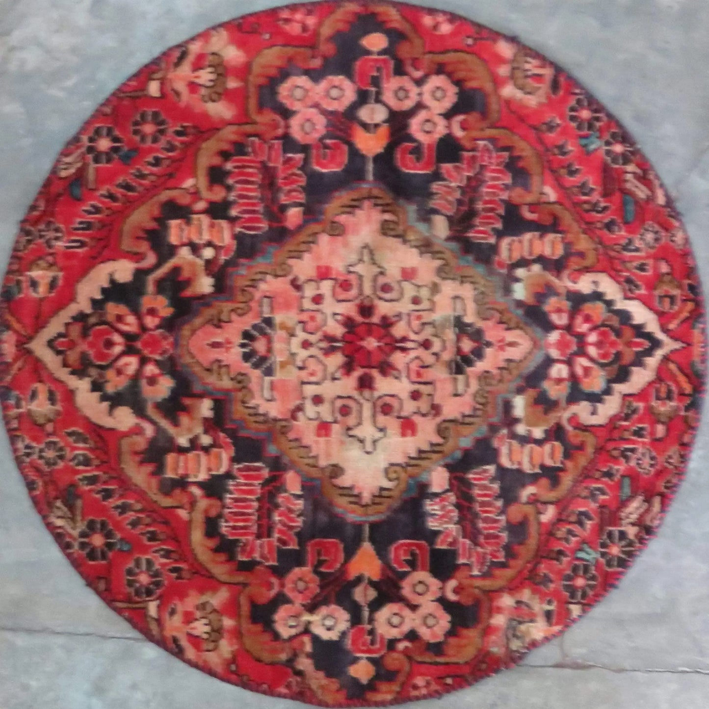 Hand-Knotted Persian Wool Rug _ Luxurious Vintage Design, 3'6" x 3'6", Artisan Crafted