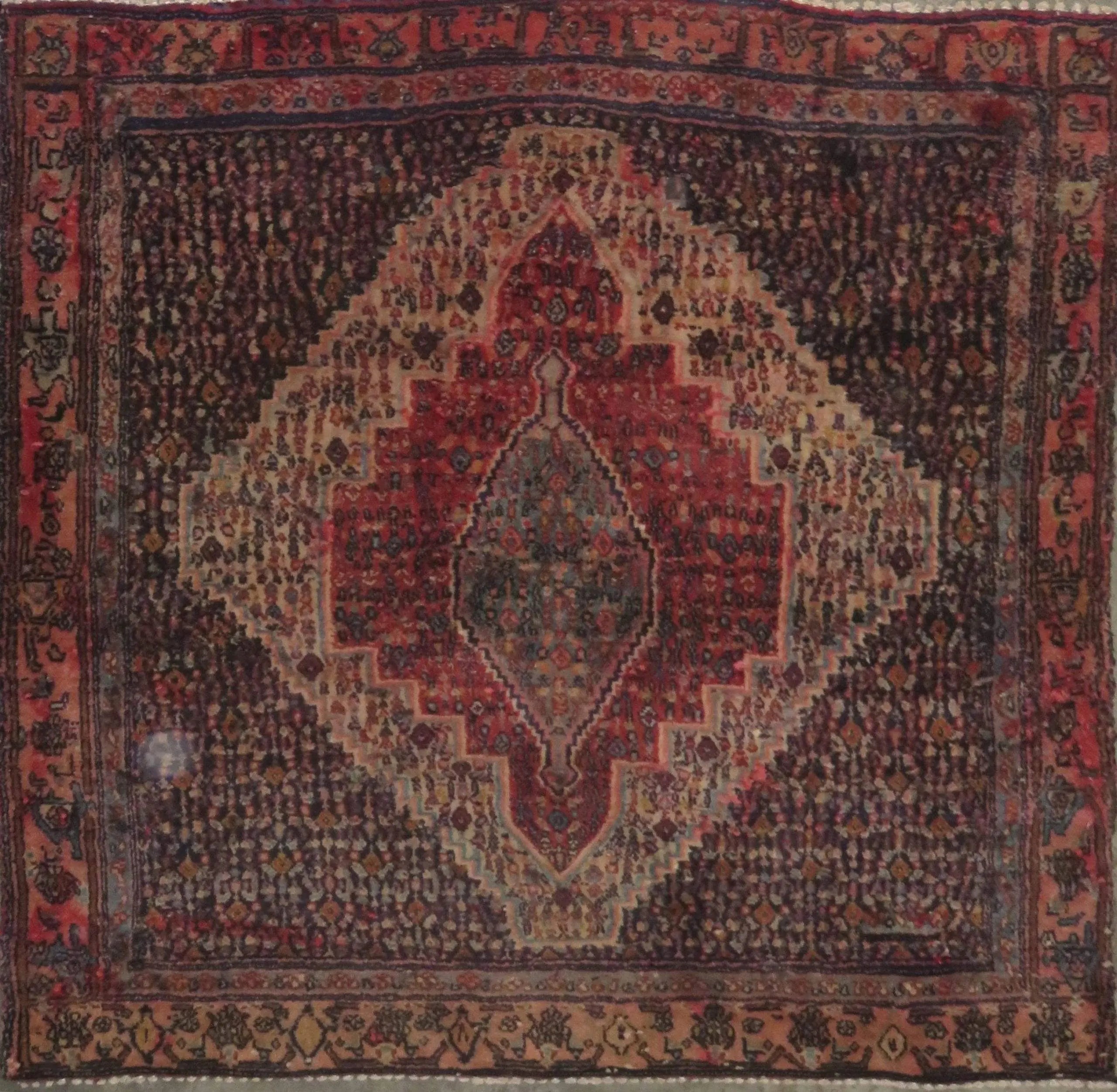 One Of The Kind Hand-Knotted Persian Wool Rug _ Luxurious Vintage Design, 3'9" x 3'7", Artisan Crafted