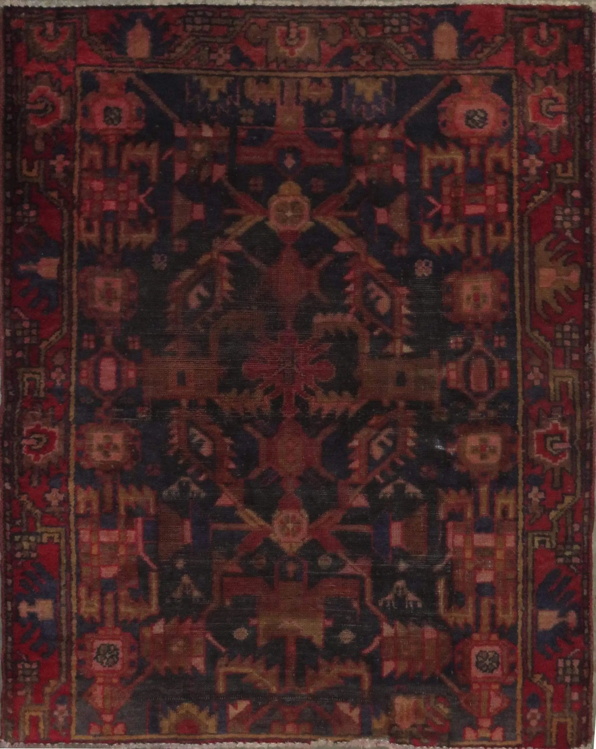Hand-Knotted Persian Wool Rug _ Luxurious Vintage Design, 4'4" x 3'6", Artisan Crafted