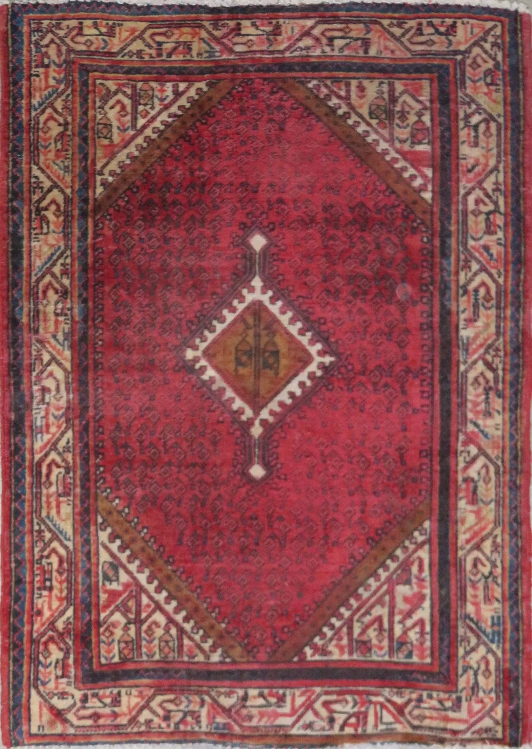 Hand-Knotted Persian Wool Rug _ Luxurious Vintage Design, 4'7" x 3'3", Artisan Crafted