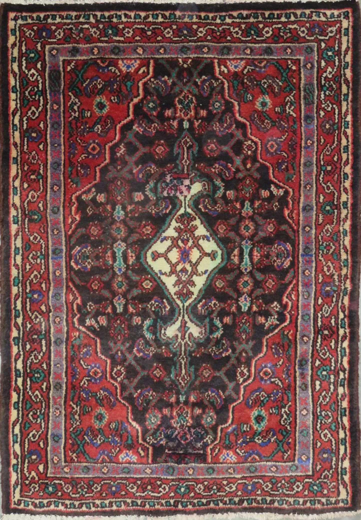 Hand-Knotted Persian Wool Rug _ Luxurious Vintage Design, 4'9" x 3'3", Artisan Crafted