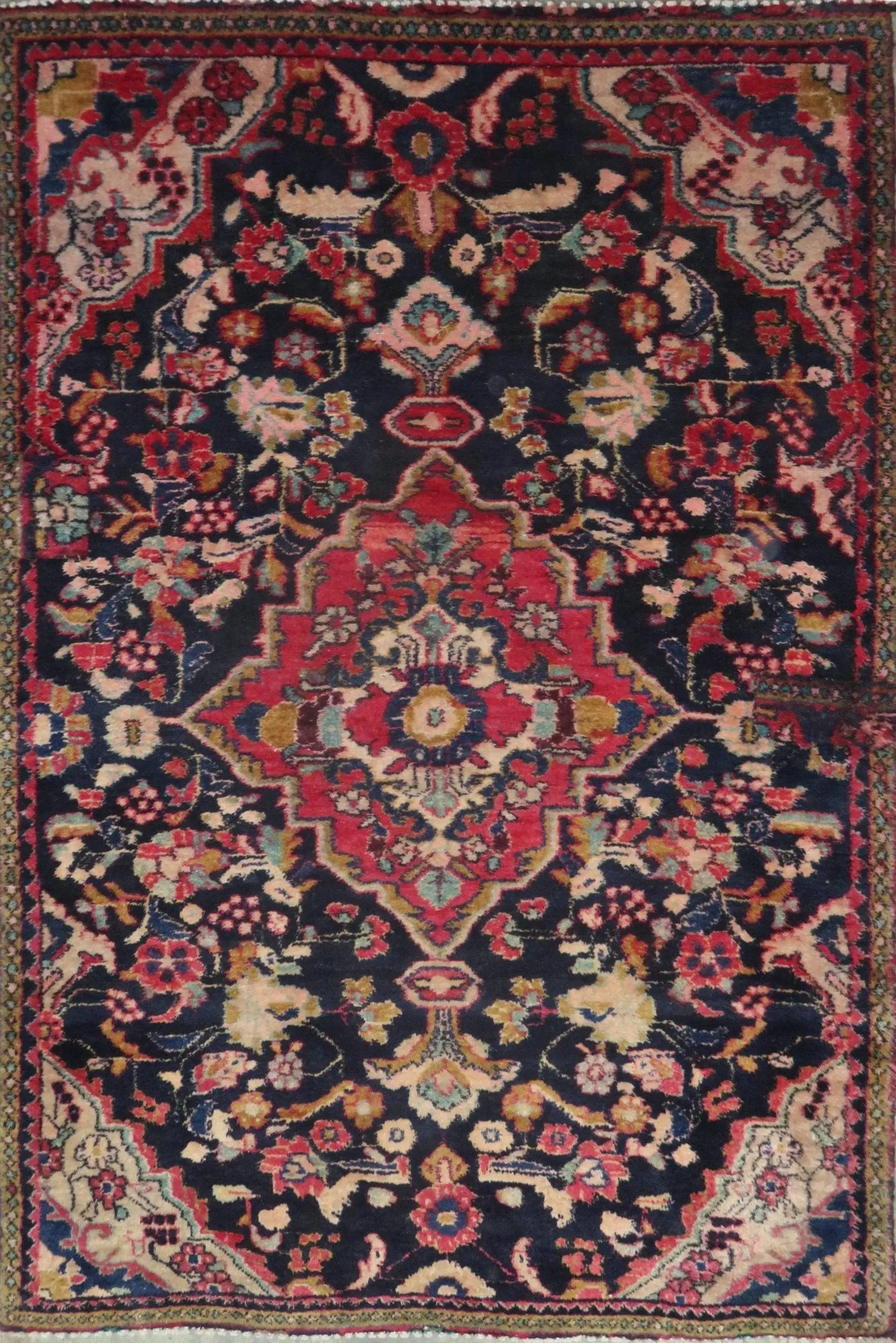 Hand-Knotted Persian Wool Rug _ Luxurious Vintage Design, 5'10" x 4'1", Artisan Crafted