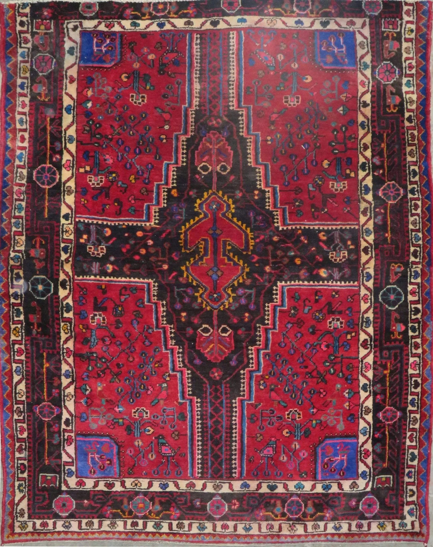 Hand-Knotted Persian Wool Rug _ Luxurious Vintage Design, 6'6" x 5'2", Artisan Crafted
