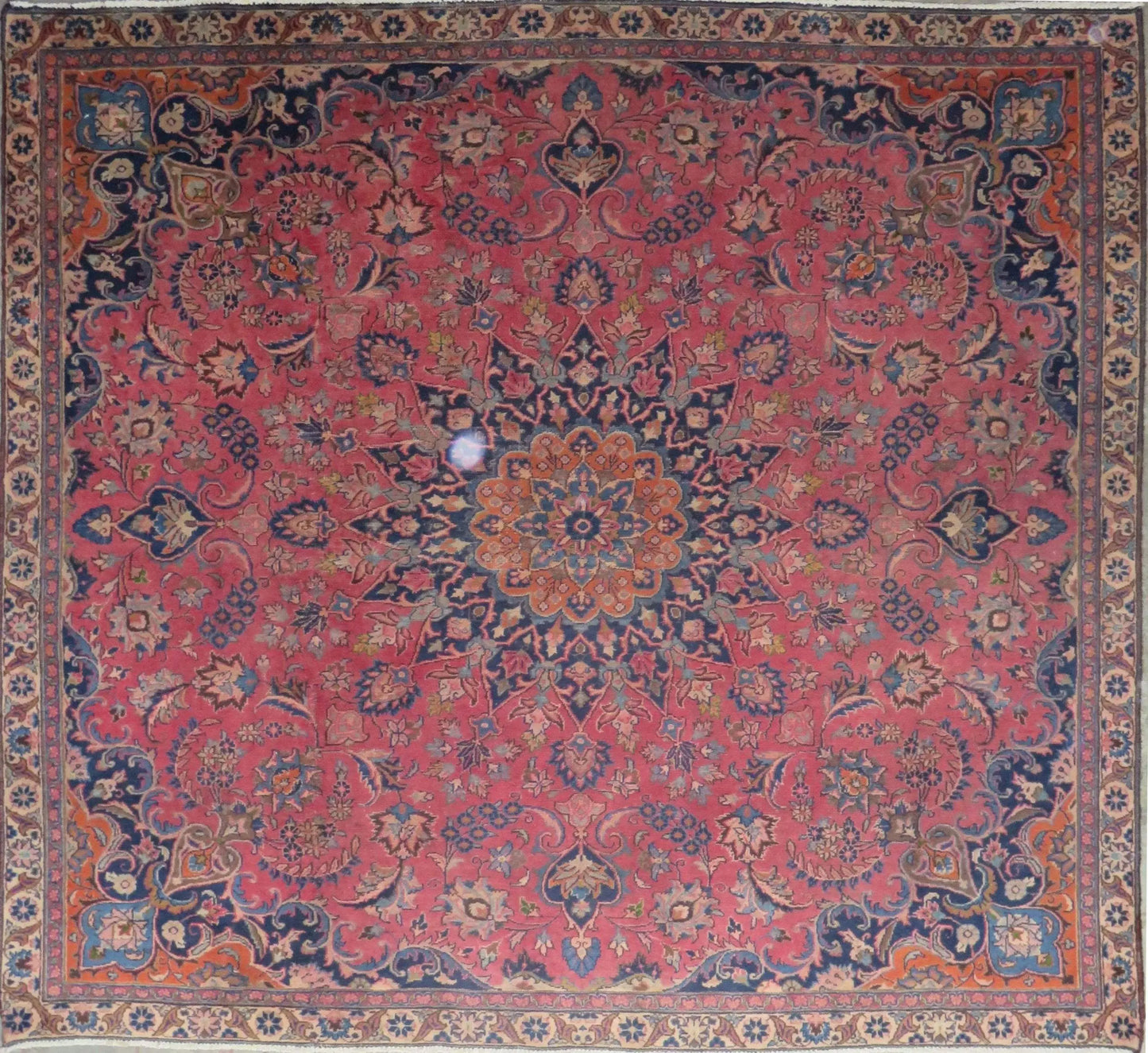 Hand-Knotted Persian Wool Rug _ Luxurious Vintage Design, 7'5" x 6'8", Artisan Crafted