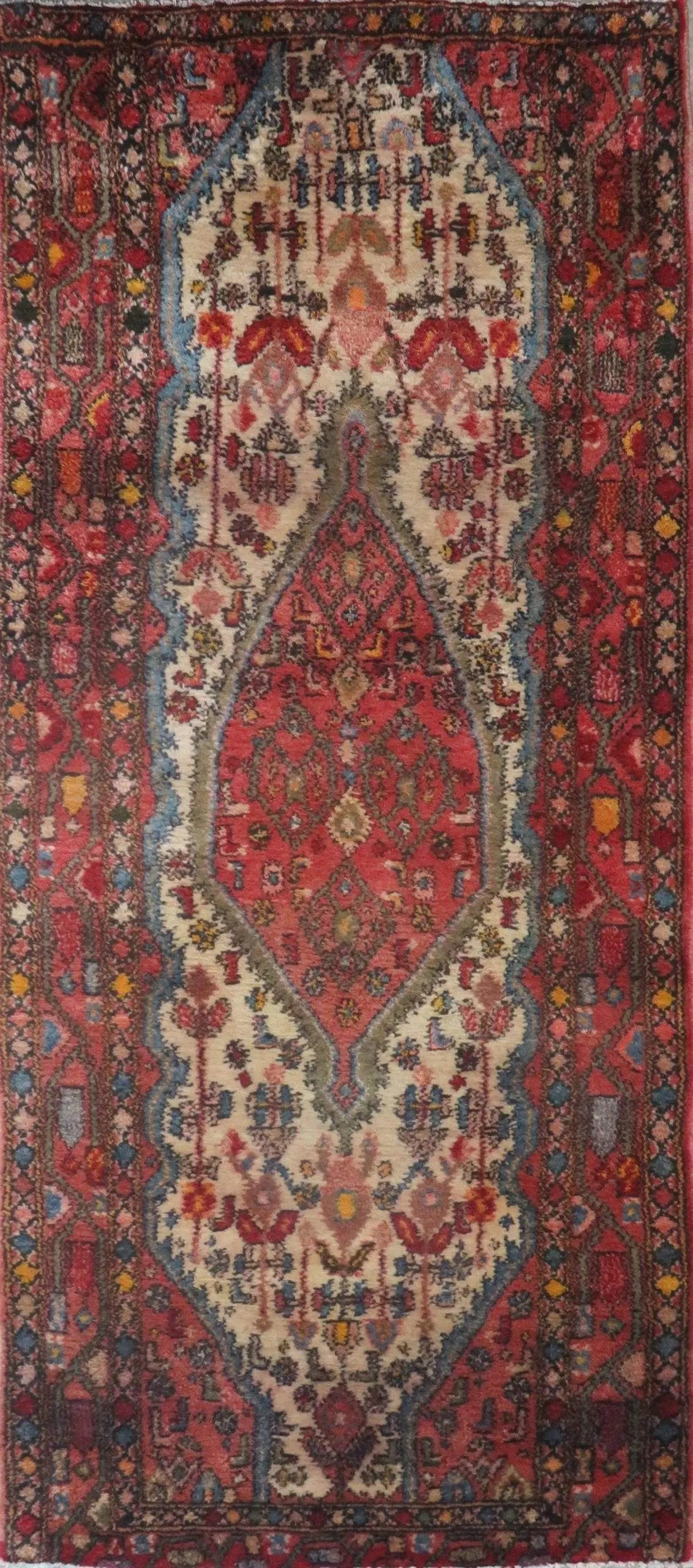 Hand-Knotted Persian Wool Rug _ Luxurious Vintage Design, 7'7" x 3'3", Artisan Crafted