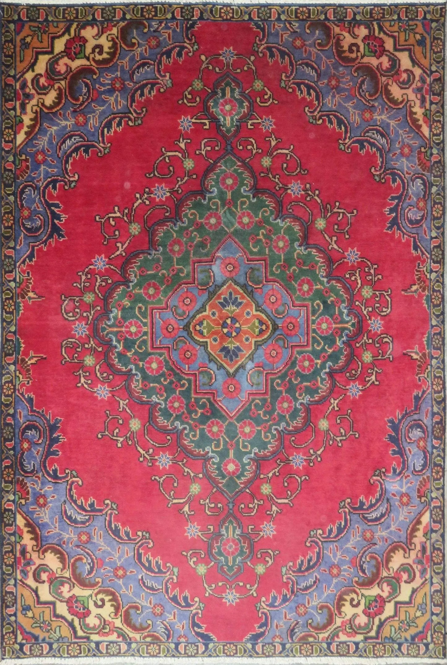 Hand-Knotted Persian Wool Rug _ Luxurious Vintage Design, 7'7" x 5'2", Artisan Crafted