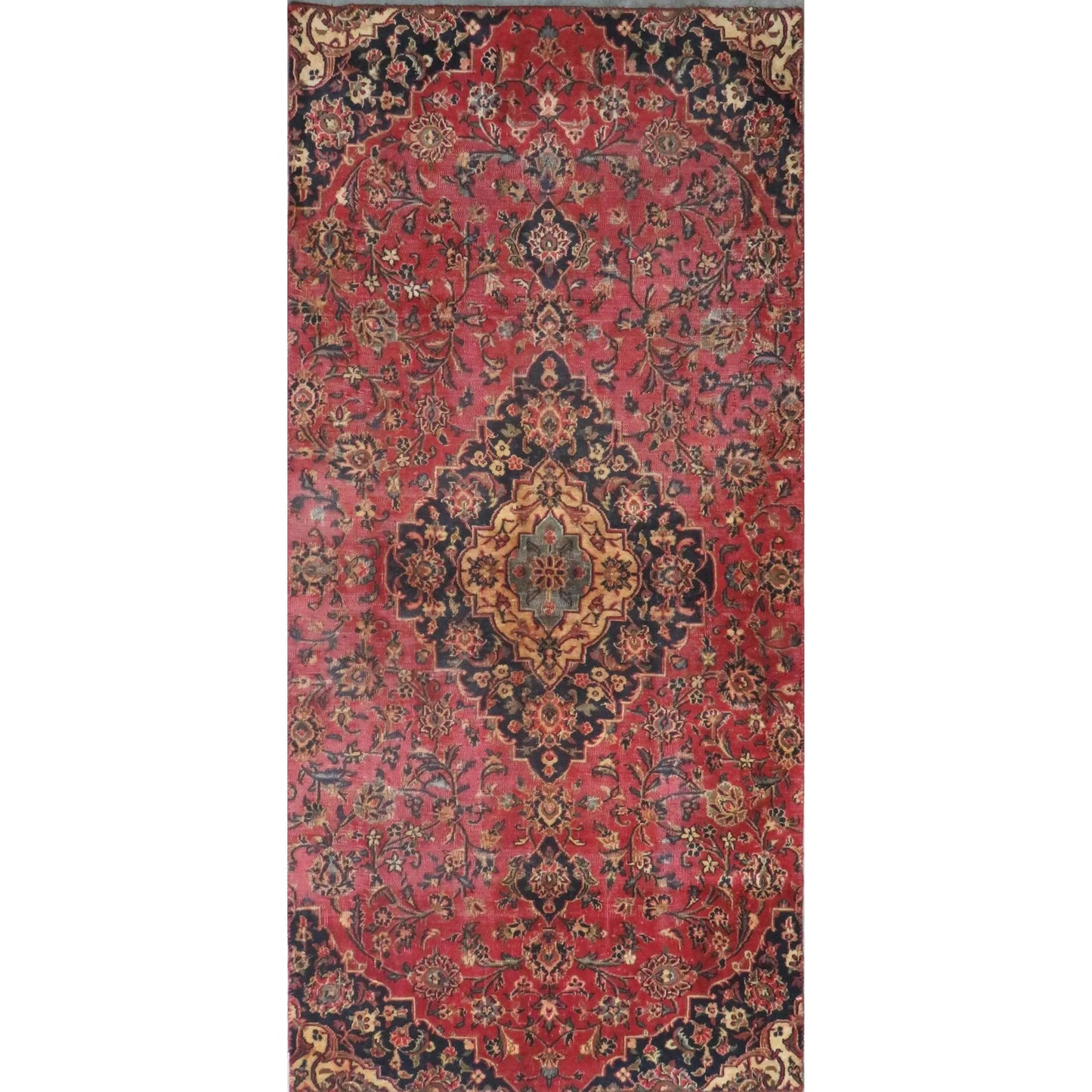 Hand-Knotted Persian Wool Rug _ Luxurious Vintage Design, 8'0" x 3'0, Artisan Crafted