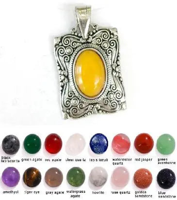 Handmade Natural Stone Gemstone Pendant with Copper & Silver, Stone Size 10*14mm, No. 119 ABC Rugs Kilims