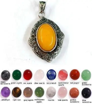 Handmade Natural Stone Gemstone Pendant with Copper & Silver, Stone Size 10*14mm, No. 82 ABC Rugs Kilims