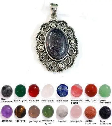 Handmade Natural Stone Gemstone Pendant with Copper & Silver, Stone Size 12*16mm, No. 102 ABC Rugs Kilims