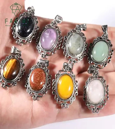 Handmade Natural Stone Gemstone Pendant with Copper & Silver, Stone Size 12*16mm, No. 124 ABC Rugs Kilims