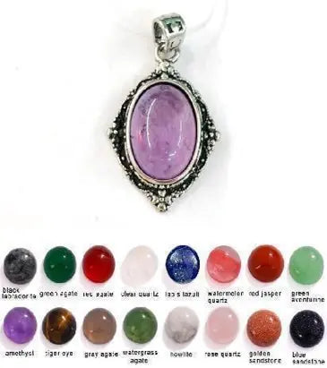 Handmade Natural Stone Gemstone Pendant with Copper & Silver, Stone Size 12*16mm, No. 75 ABC Rugs Kilims